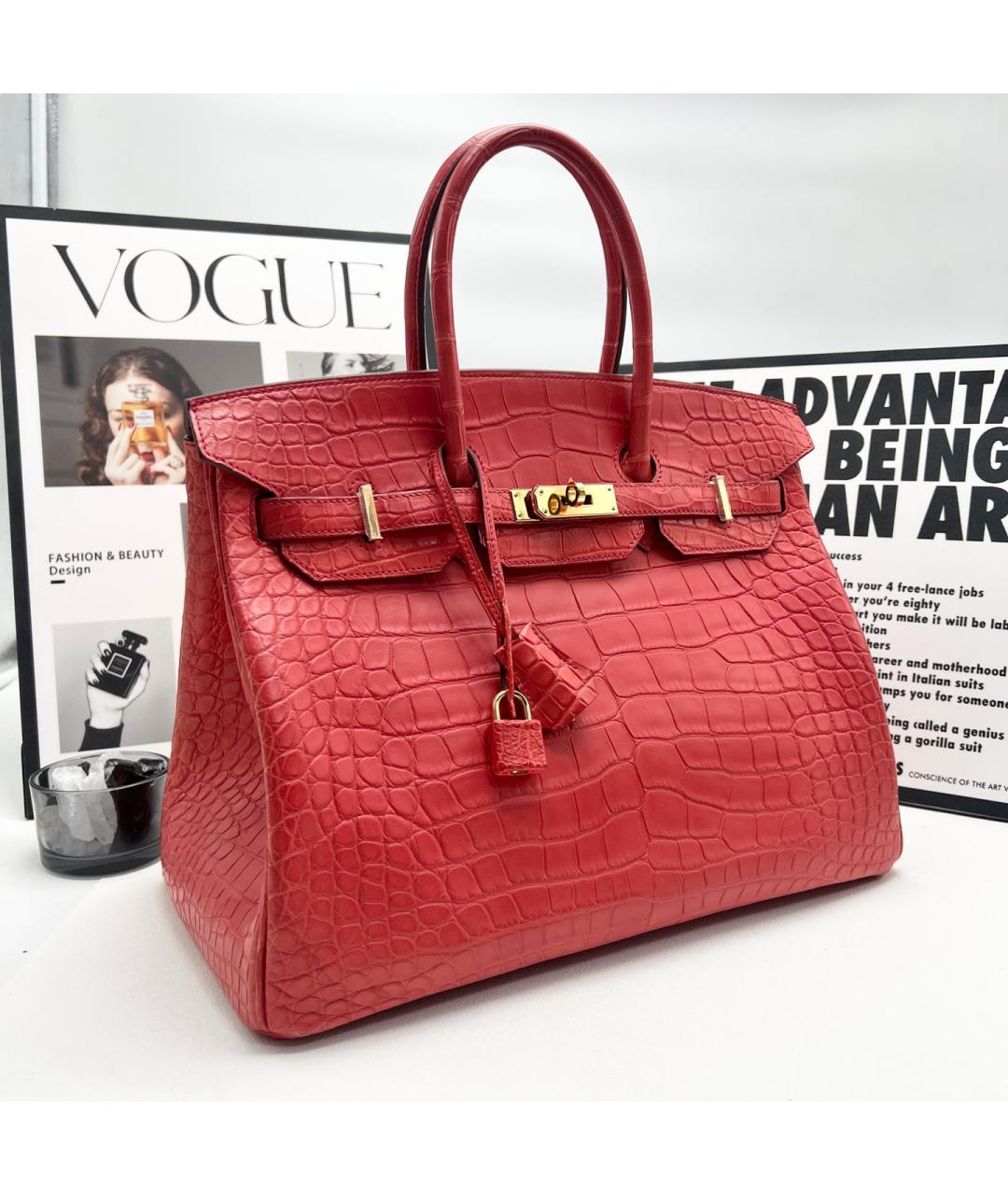 HERMES Красная кожаная сумка с короткими ручками, фото 9