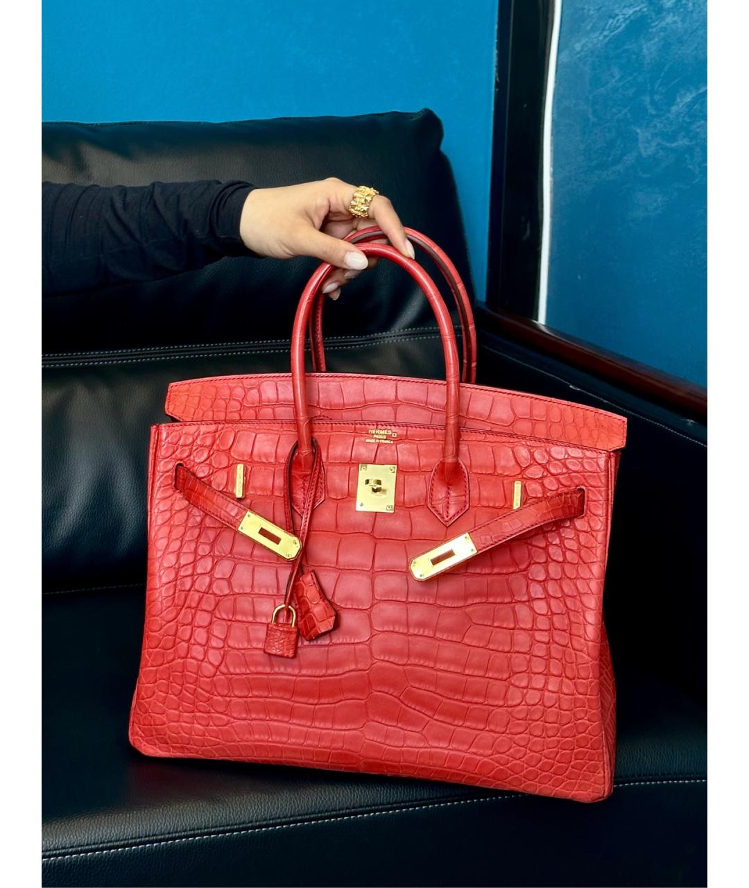 HERMES Красная кожаная сумка с короткими ручками, фото 10