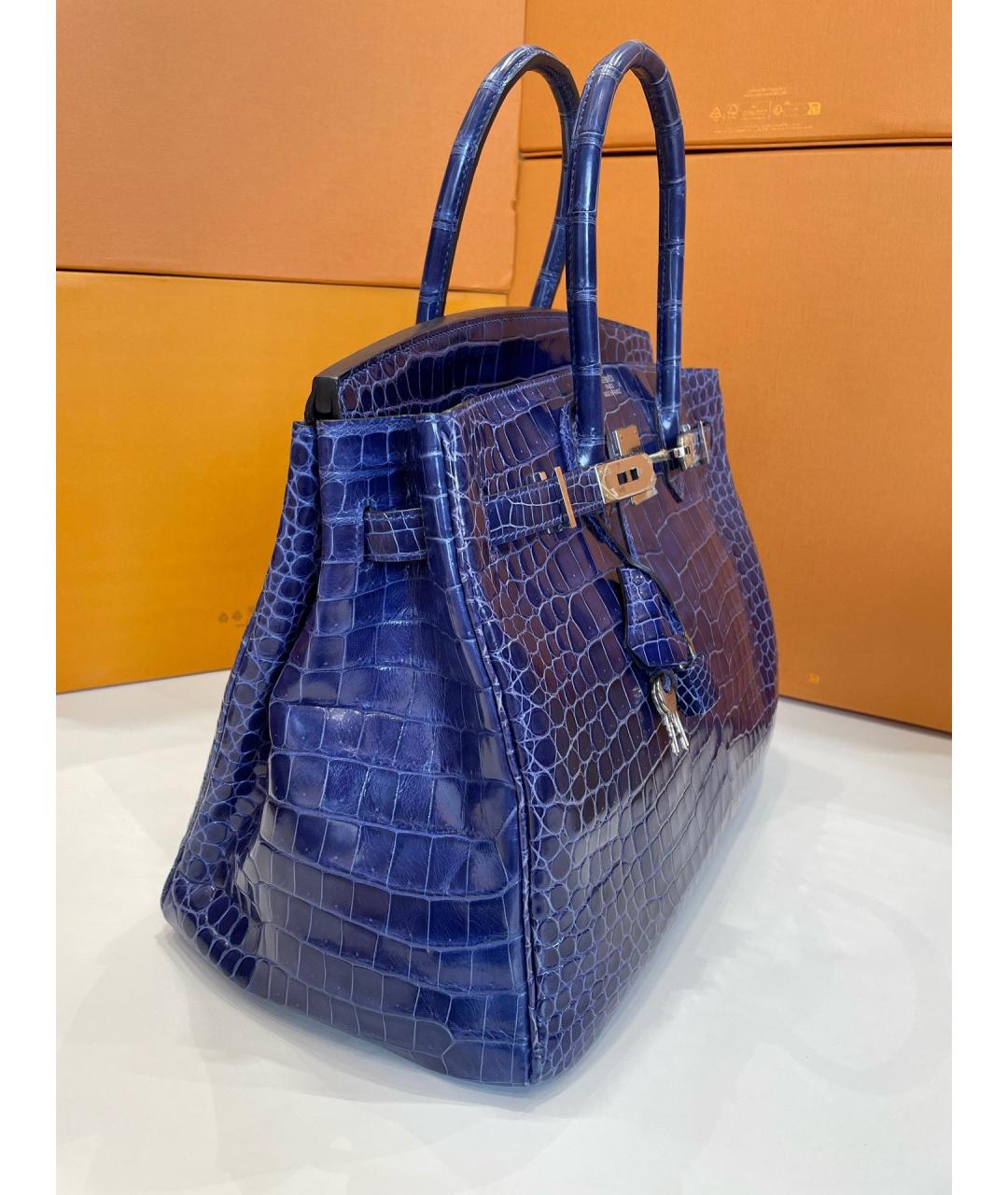 HERMES Темно-синяя сумка с короткими ручками из лакированной кожи, фото 4