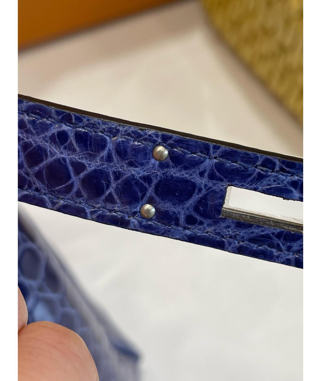 HERMES Темно-синяя сумка с короткими ручками из лакированной кожи, фото 7