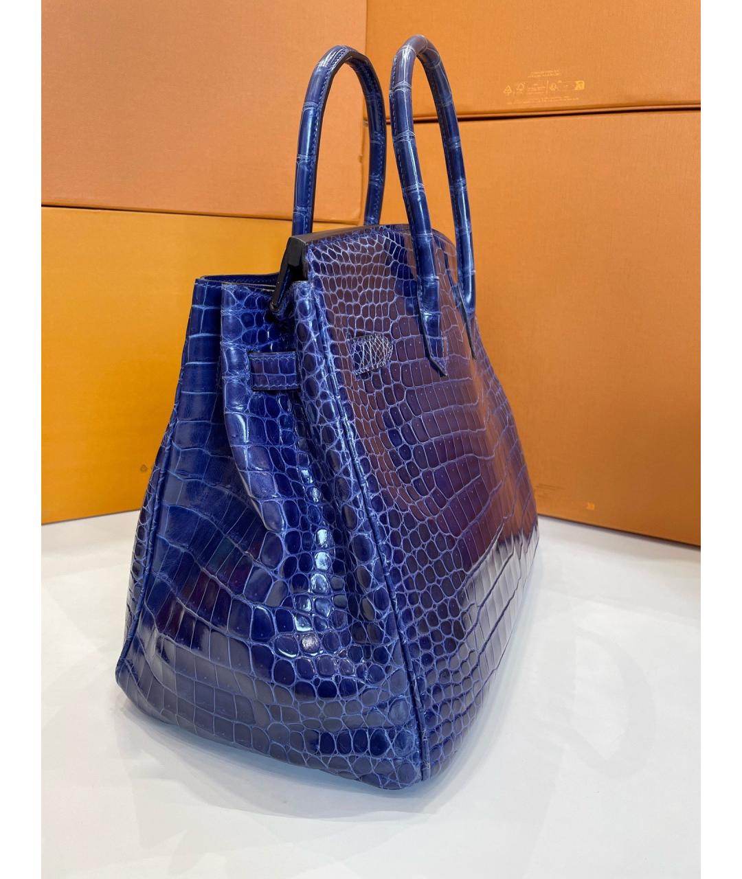 HERMES Темно-синяя сумка с короткими ручками из лакированной кожи, фото 3