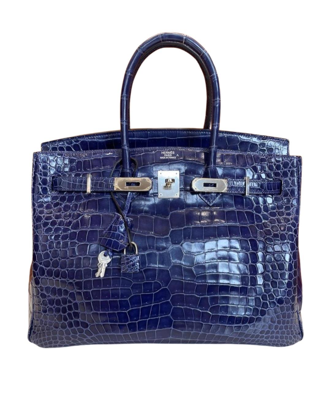 HERMES Темно-синяя сумка с короткими ручками из лакированной кожи, фото 1