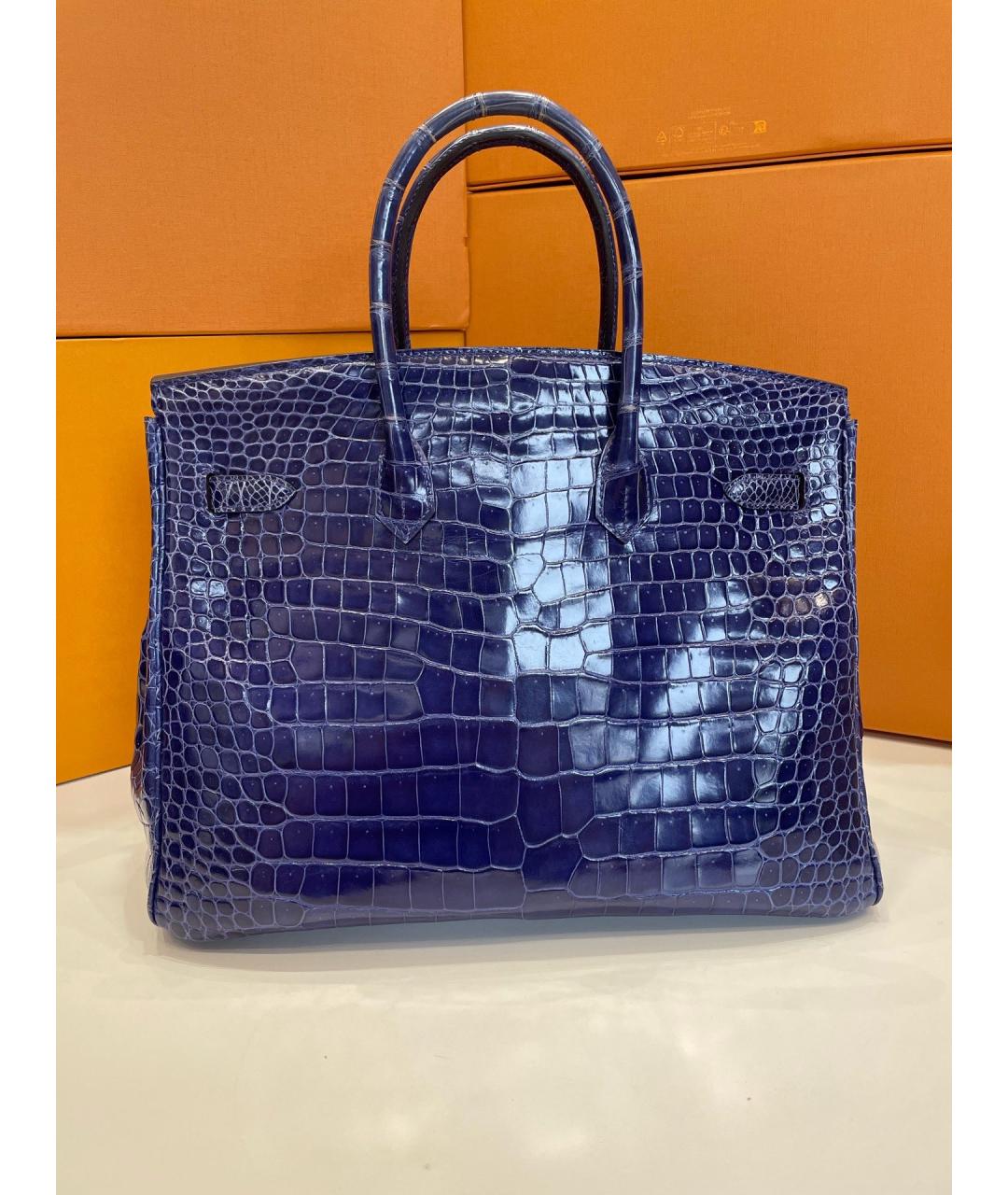 HERMES Темно-синяя сумка с короткими ручками из лакированной кожи, фото 2