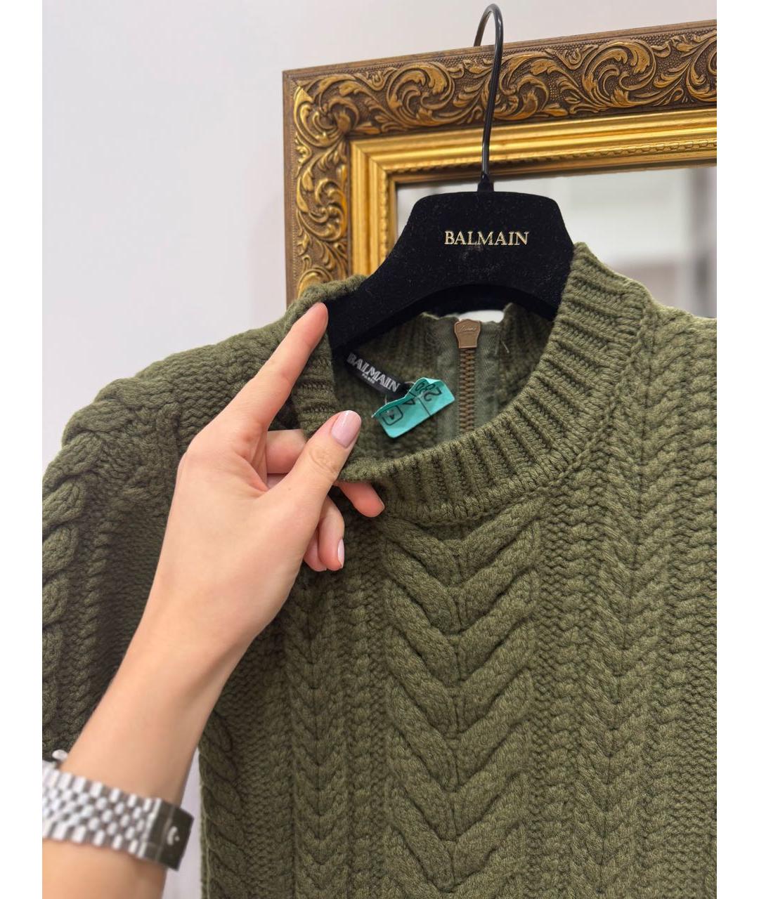 BALMAIN Хаки шерстяное повседневное платье, фото 6