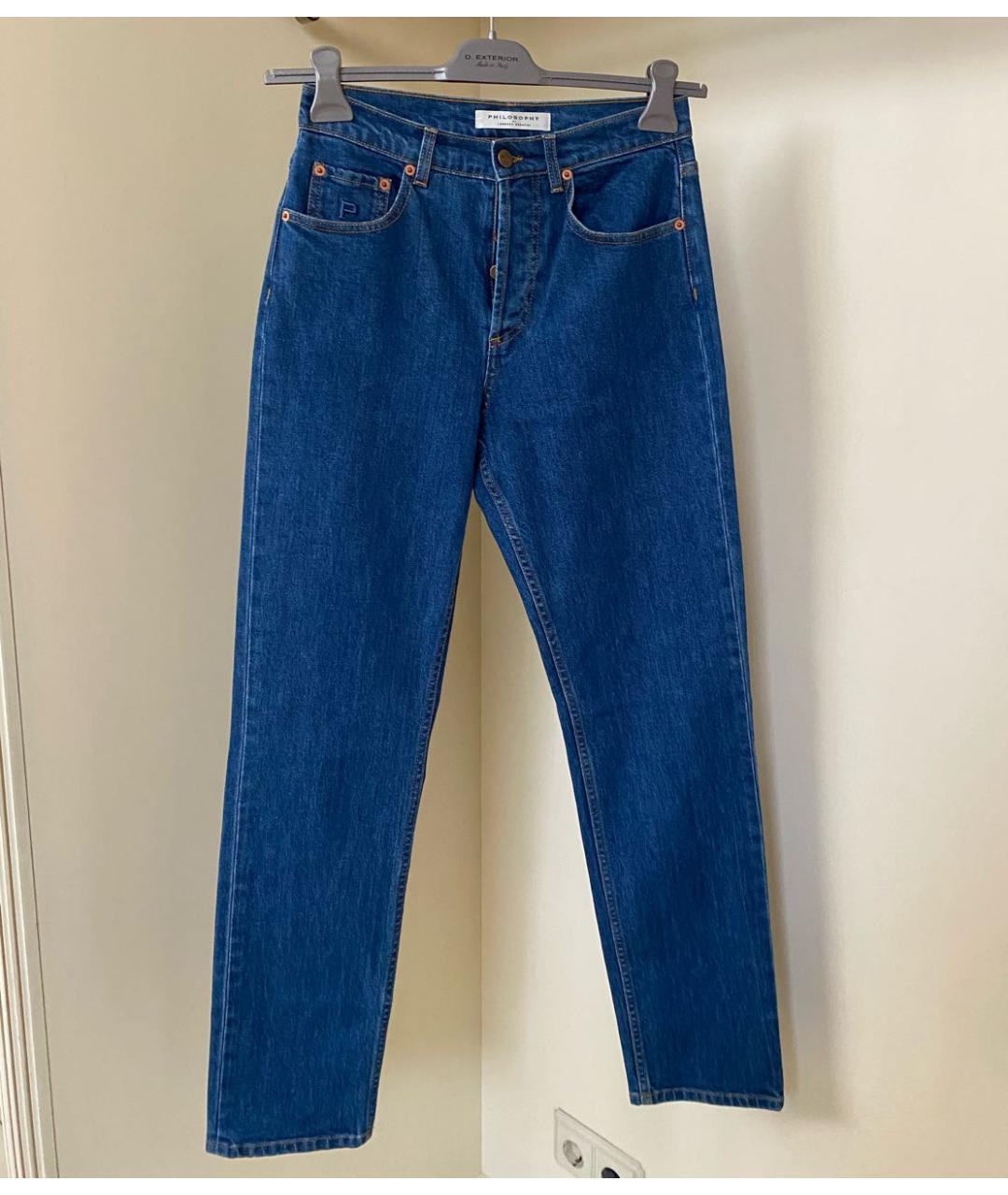 PHILOSOPHY DI LORENZO SERAFINI Синие хлопко-эластановые прямые джинсы, фото 6