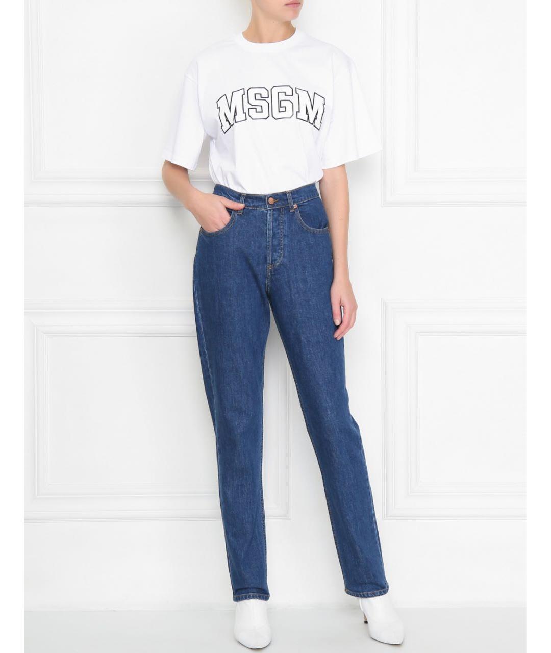 PHILOSOPHY DI LORENZO SERAFINI Синие хлопко-эластановые прямые джинсы, фото 2