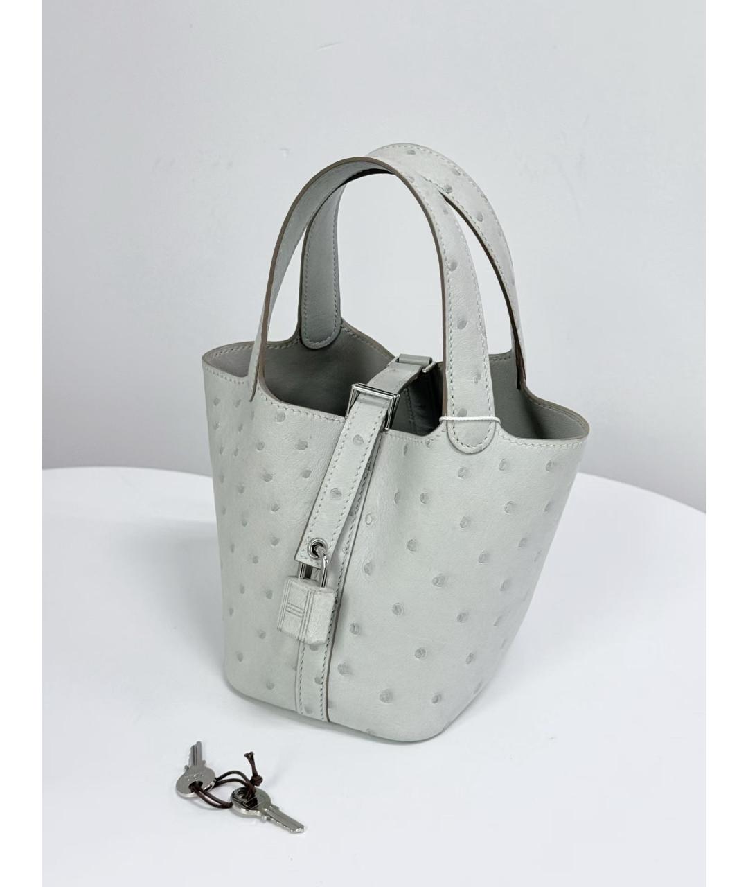 HERMES Серая сумка с короткими ручками из экзотической кожи, фото 4