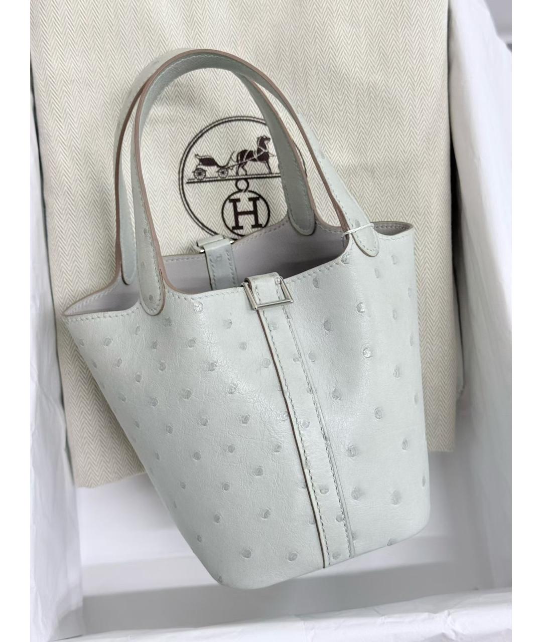 HERMES Серая сумка с короткими ручками из экзотической кожи, фото 3