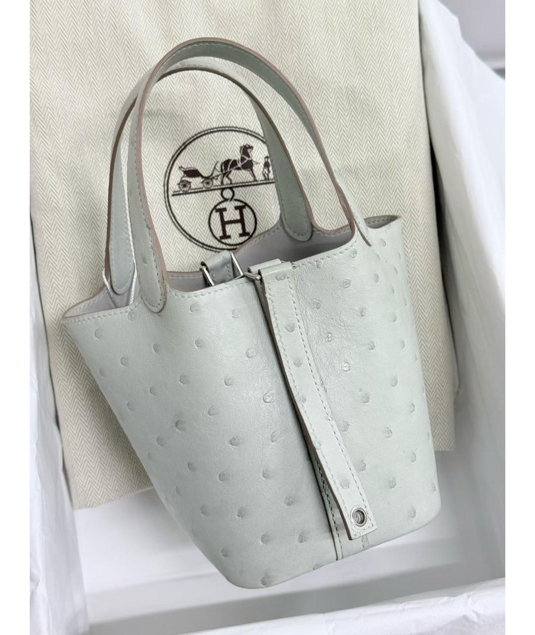 HERMES Серая сумка с короткими ручками из экзотической кожи, фото 2