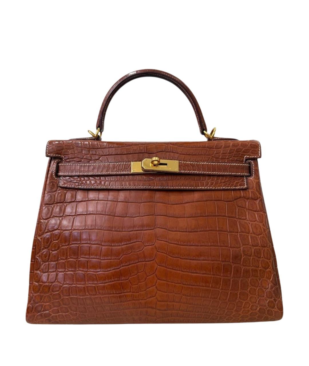 HERMES Коричневая кожаная сумка с короткими ручками, фото 1