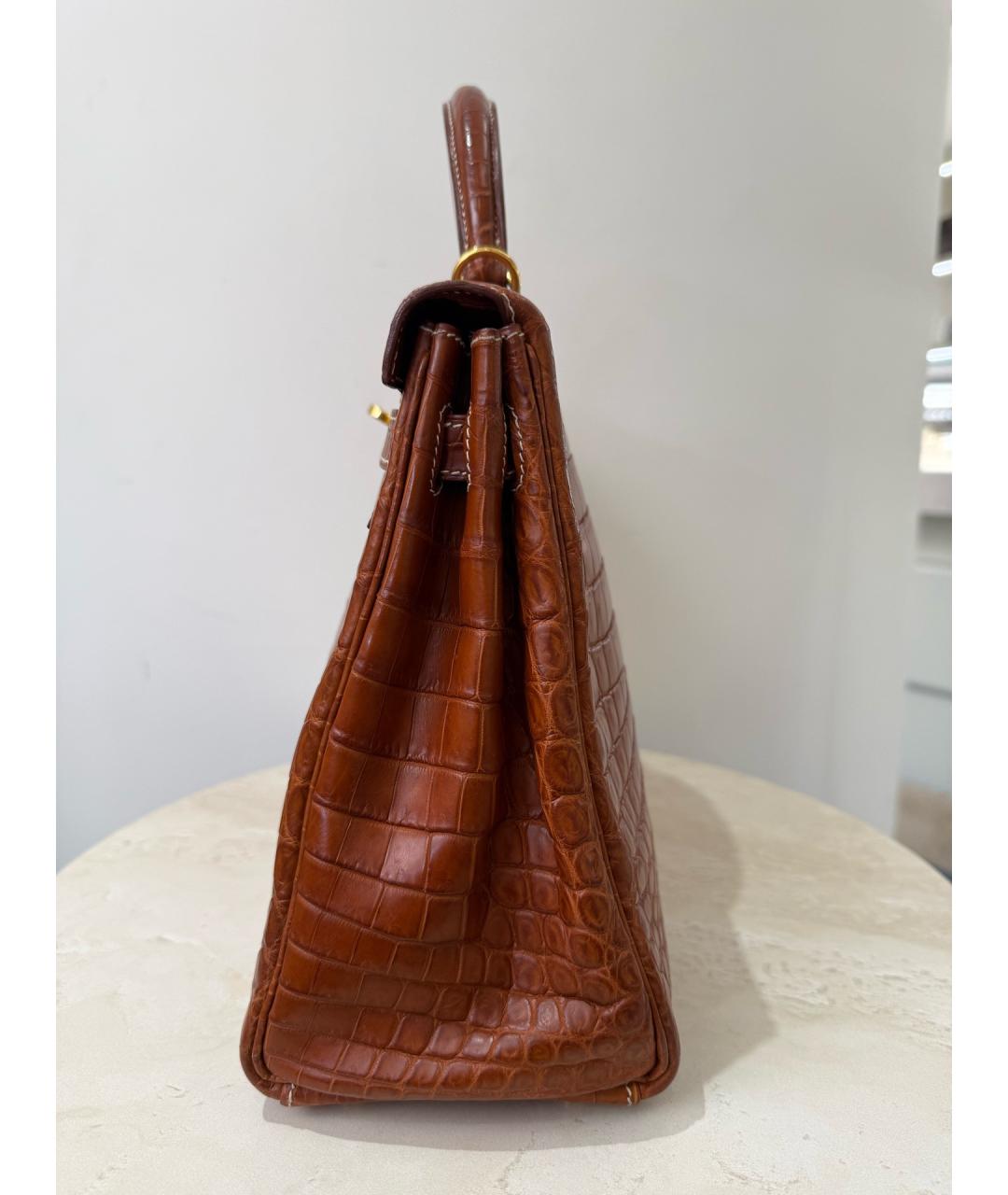 HERMES Коричневая кожаная сумка с короткими ручками, фото 3