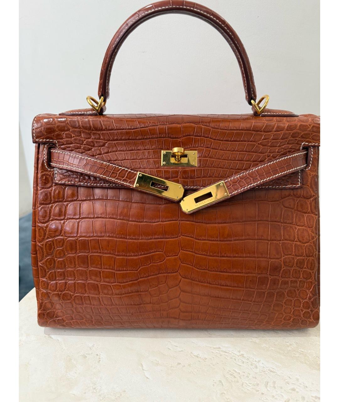 HERMES Коричневая кожаная сумка с короткими ручками, фото 8