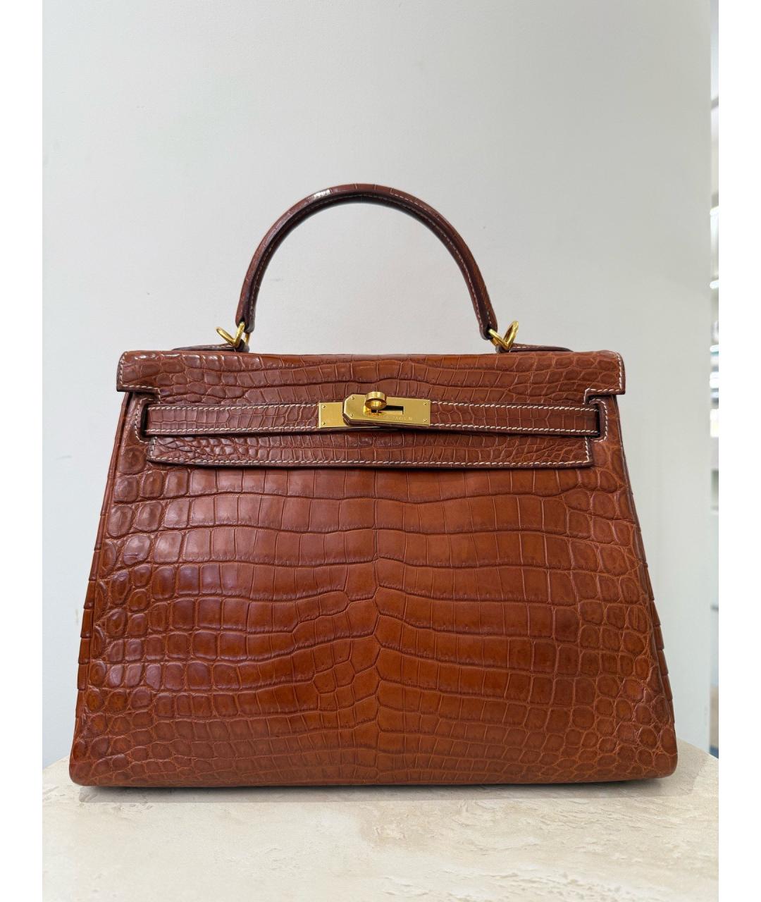 HERMES Коричневая кожаная сумка с короткими ручками, фото 10