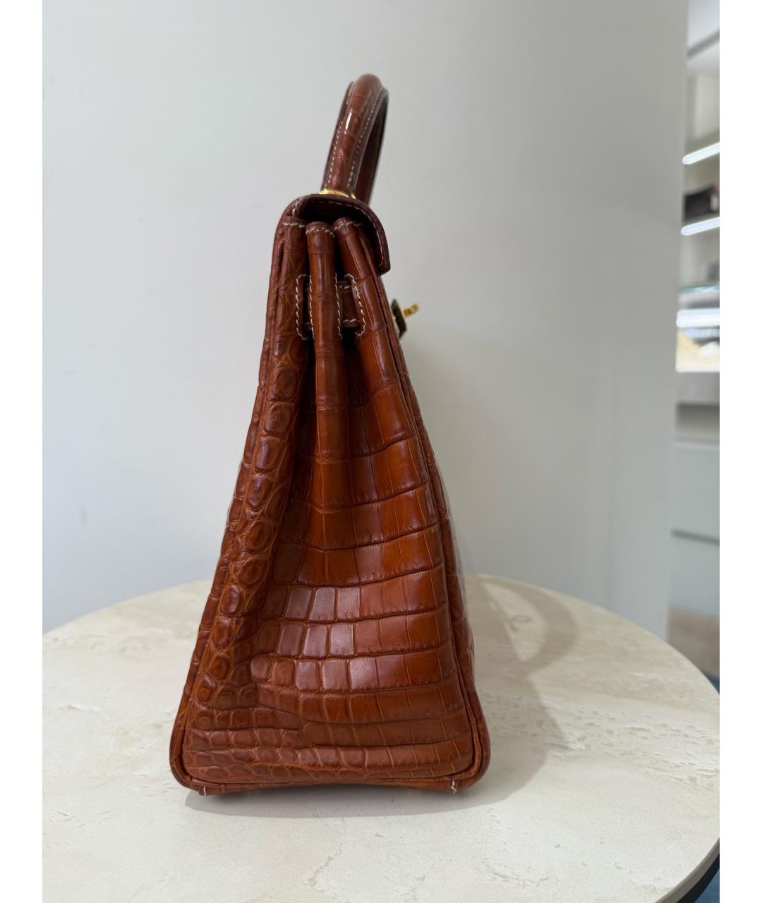 HERMES Коричневая кожаная сумка с короткими ручками, фото 5