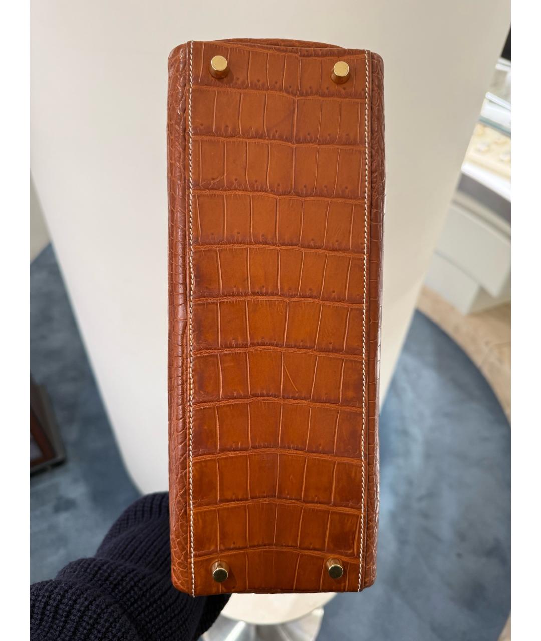 HERMES Коричневая кожаная сумка с короткими ручками, фото 6