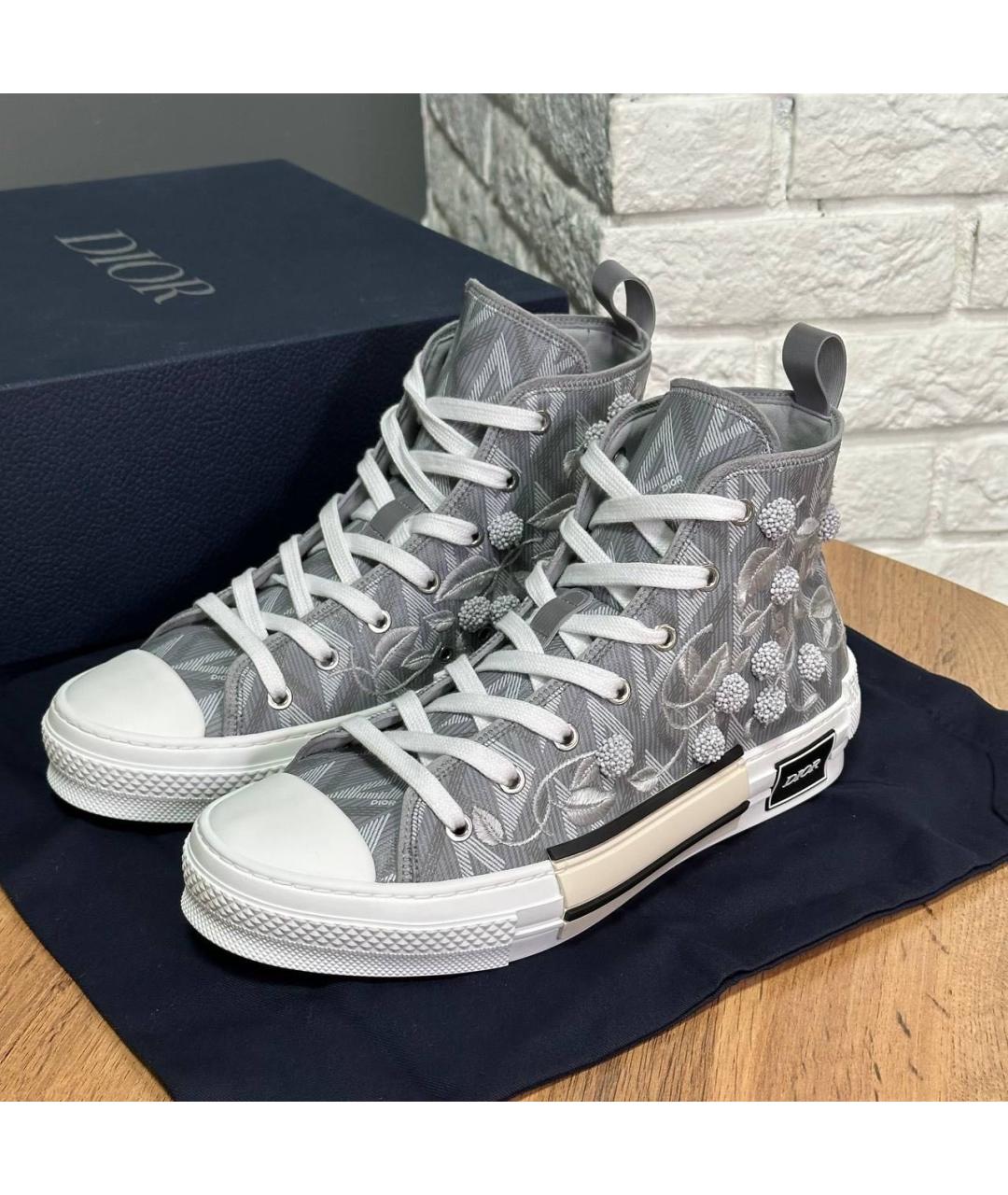CHRISTIAN DIOR Серые текстильные высокие кроссовки / кеды, фото 2