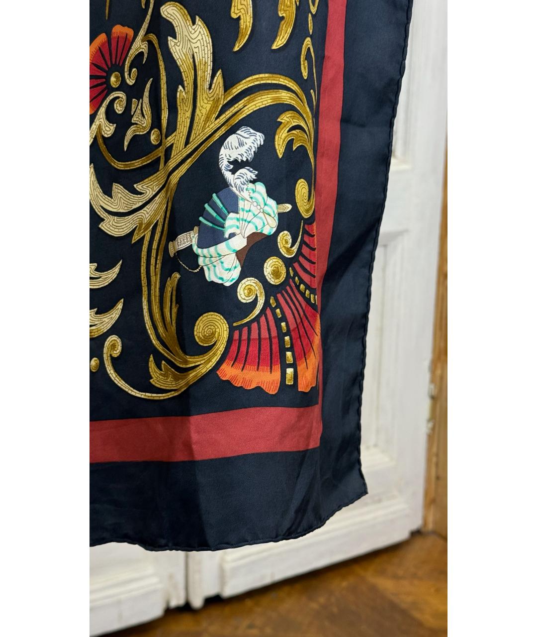 HERMES Черный шелковый платок, фото 4