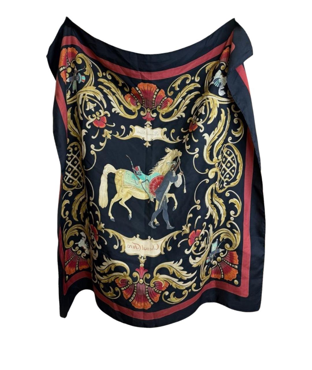 HERMES Черный шелковый платок, фото 1