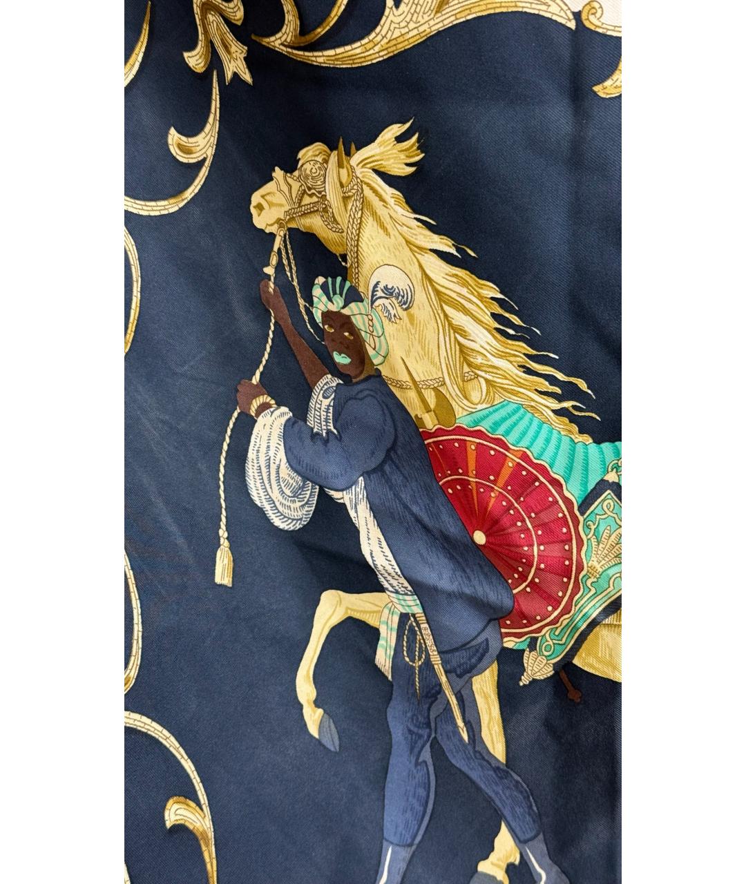 HERMES Черный шелковый платок, фото 3