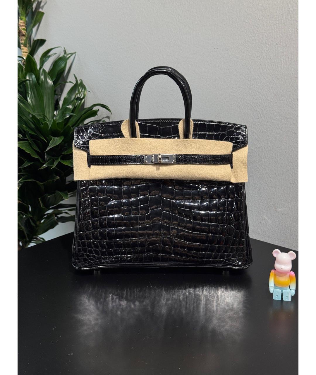 HERMES Черная сумка с короткими ручками из лакированной кожи, фото 4