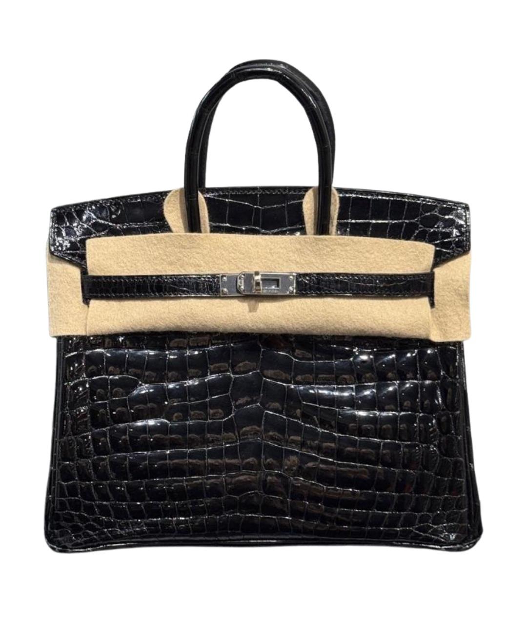 HERMES Черная сумка с короткими ручками из лакированной кожи, фото 1