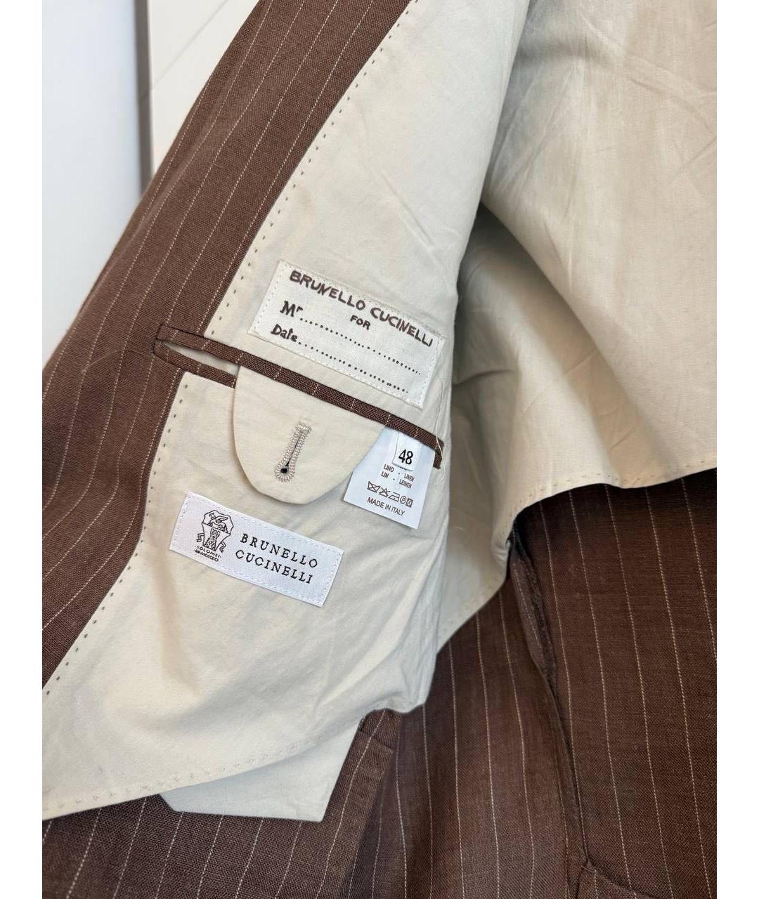 BRUNELLO CUCINELLI Коричневый льняной пиджак, фото 4