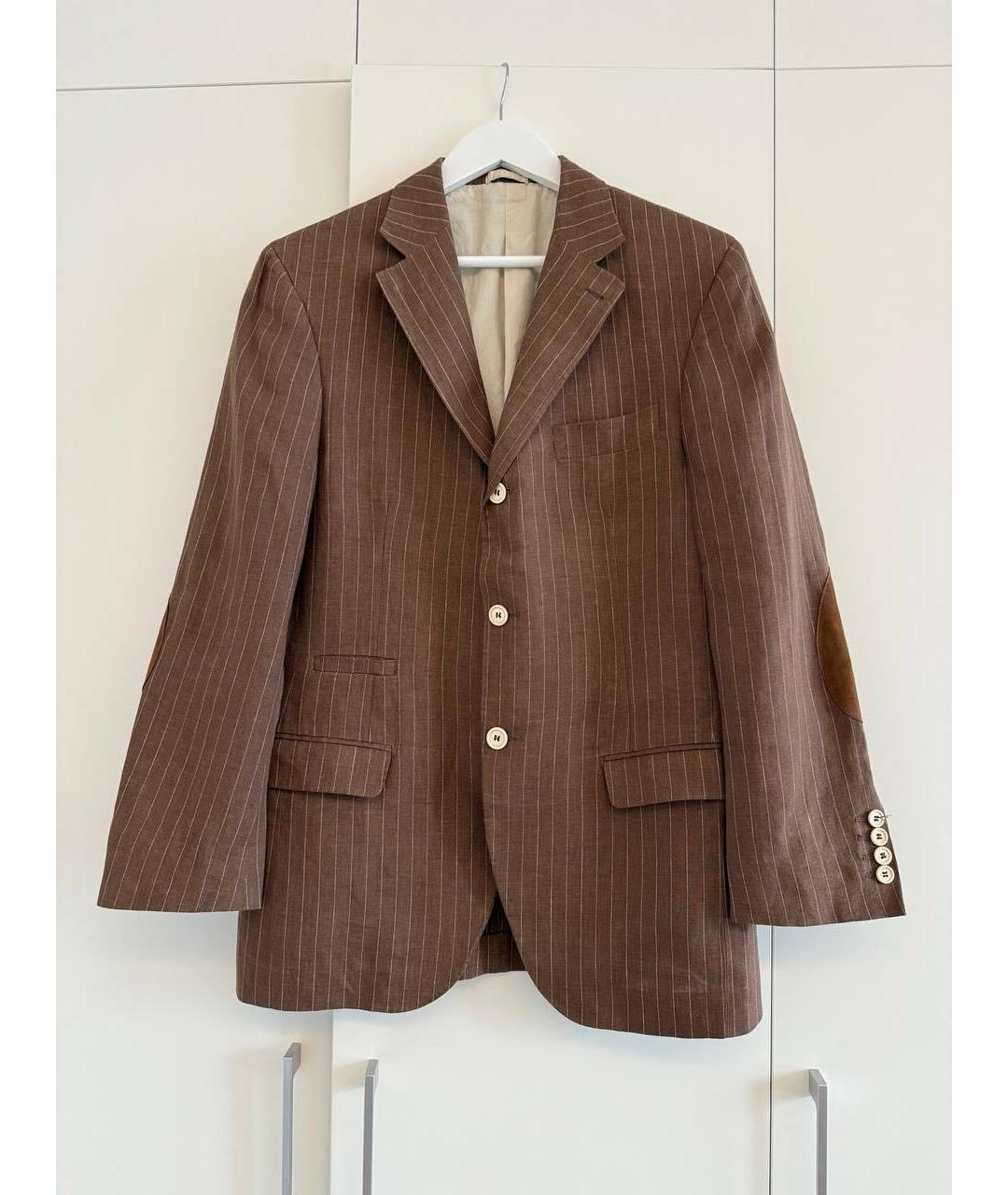 BRUNELLO CUCINELLI Коричневый льняной пиджак, фото 7