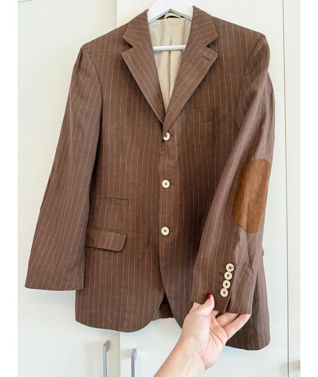 BRUNELLO CUCINELLI Коричневый льняной пиджак, фото 3