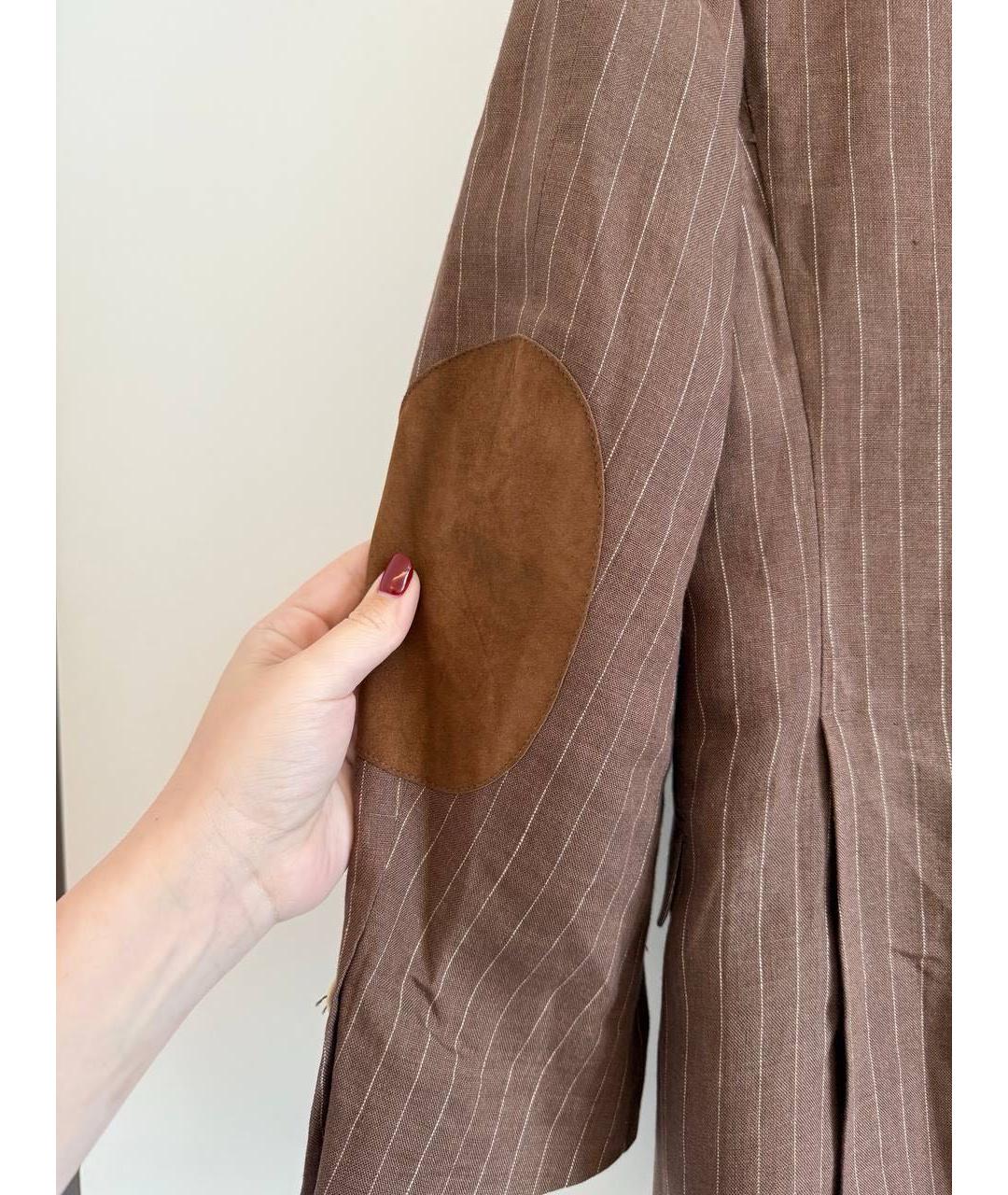 BRUNELLO CUCINELLI Коричневый льняной пиджак, фото 5