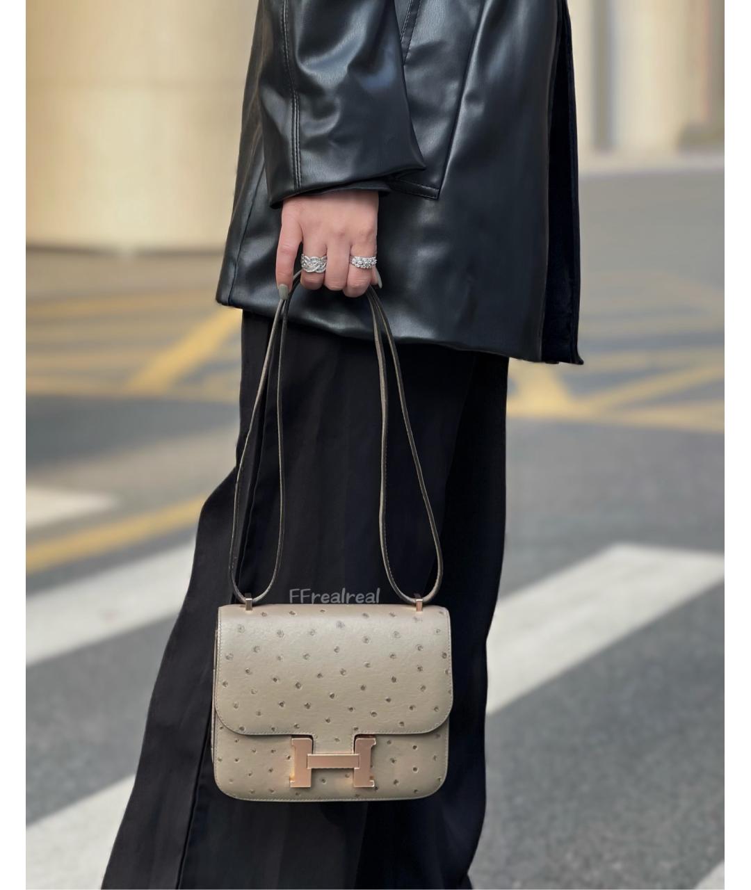 HERMES Серая кожаная сумка через плечо, фото 7