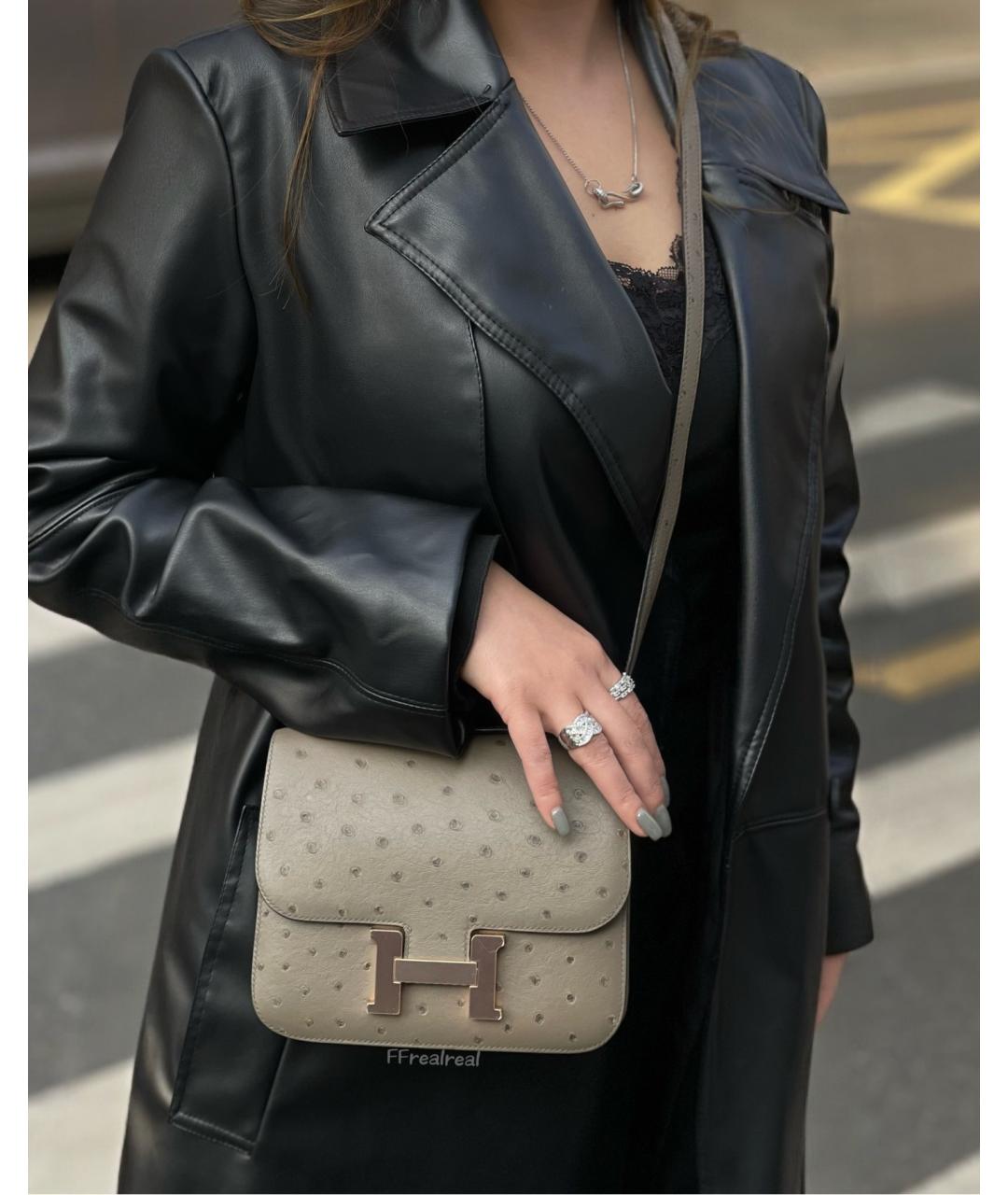 HERMES Серая кожаная сумка через плечо, фото 6