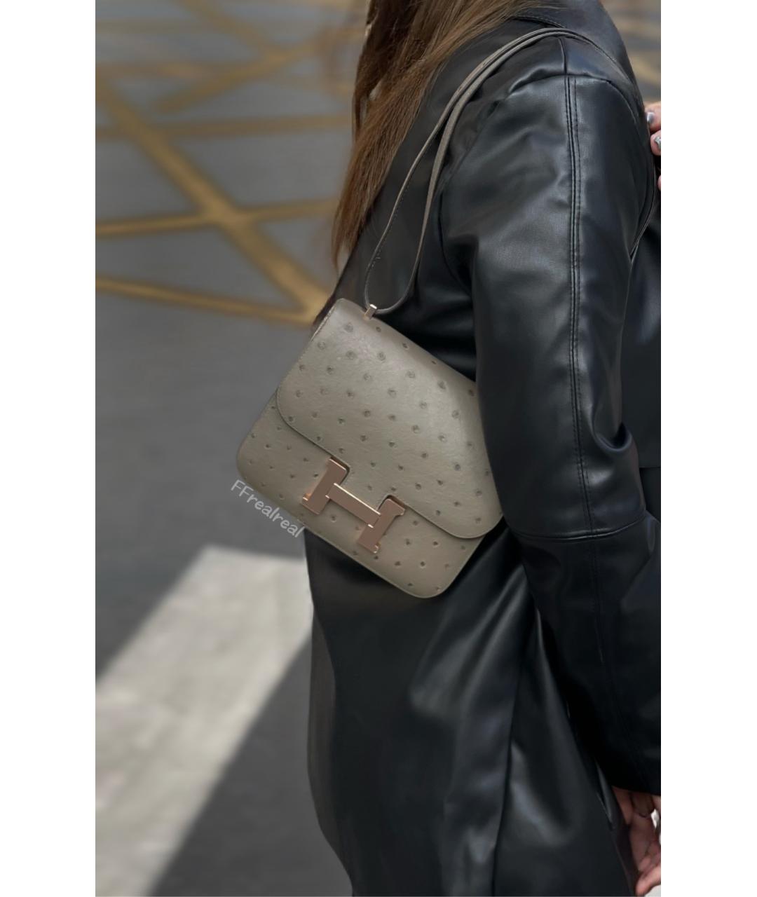 HERMES Серая кожаная сумка через плечо, фото 5