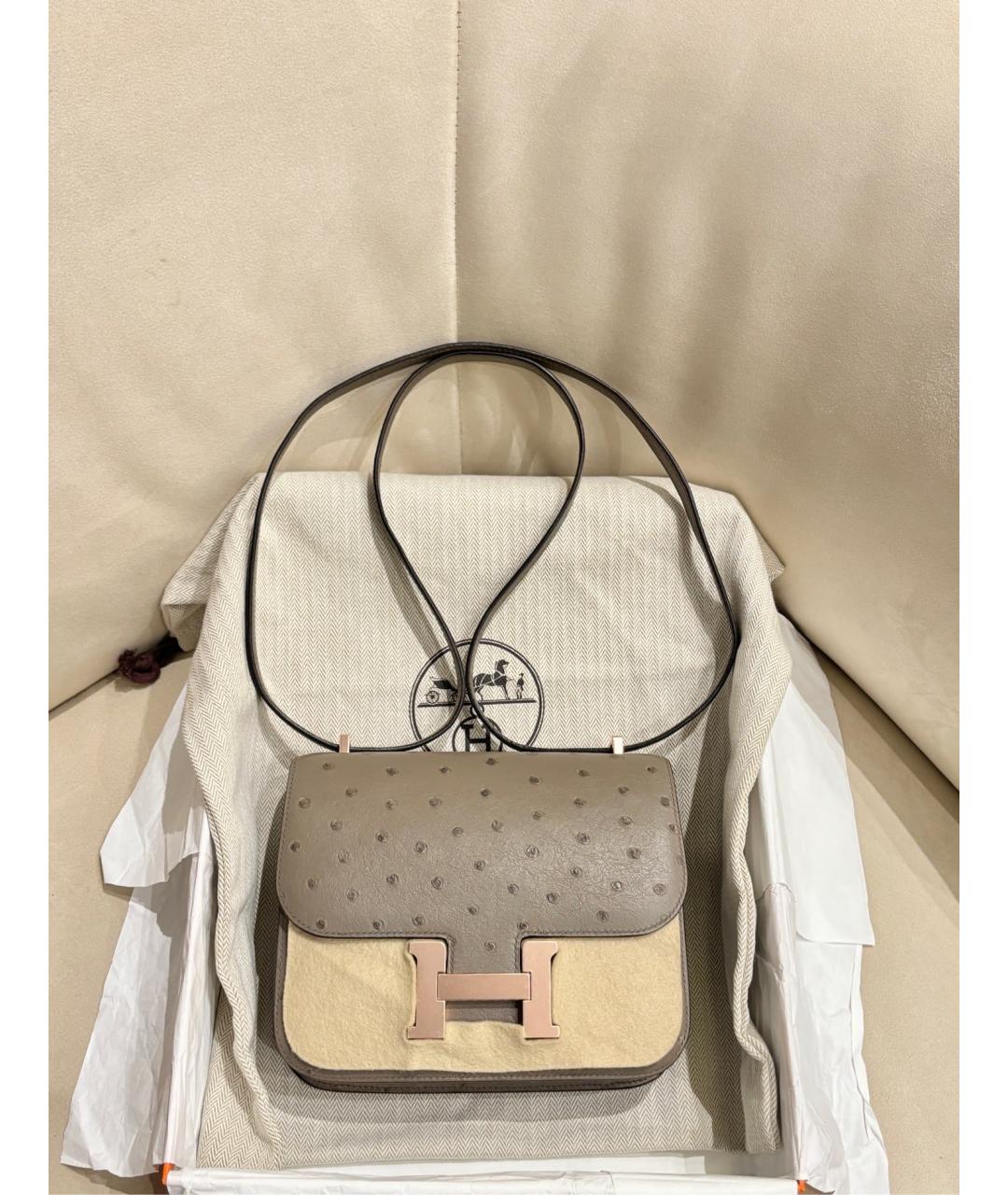 HERMES Серая кожаная сумка через плечо, фото 8