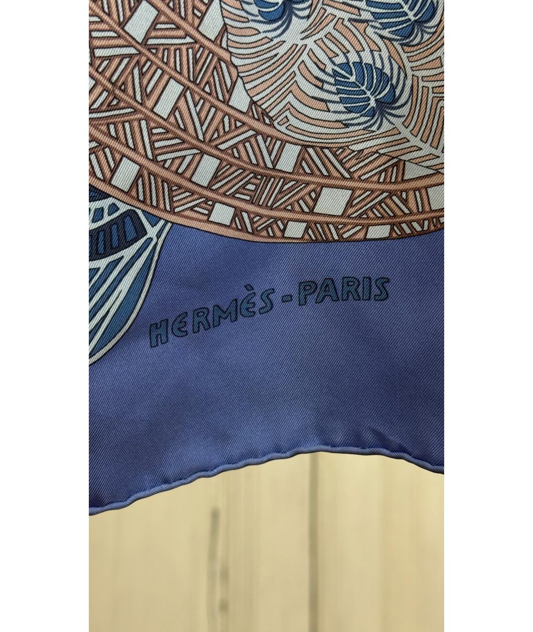 HERMES Голубой шелковый платок, фото 5