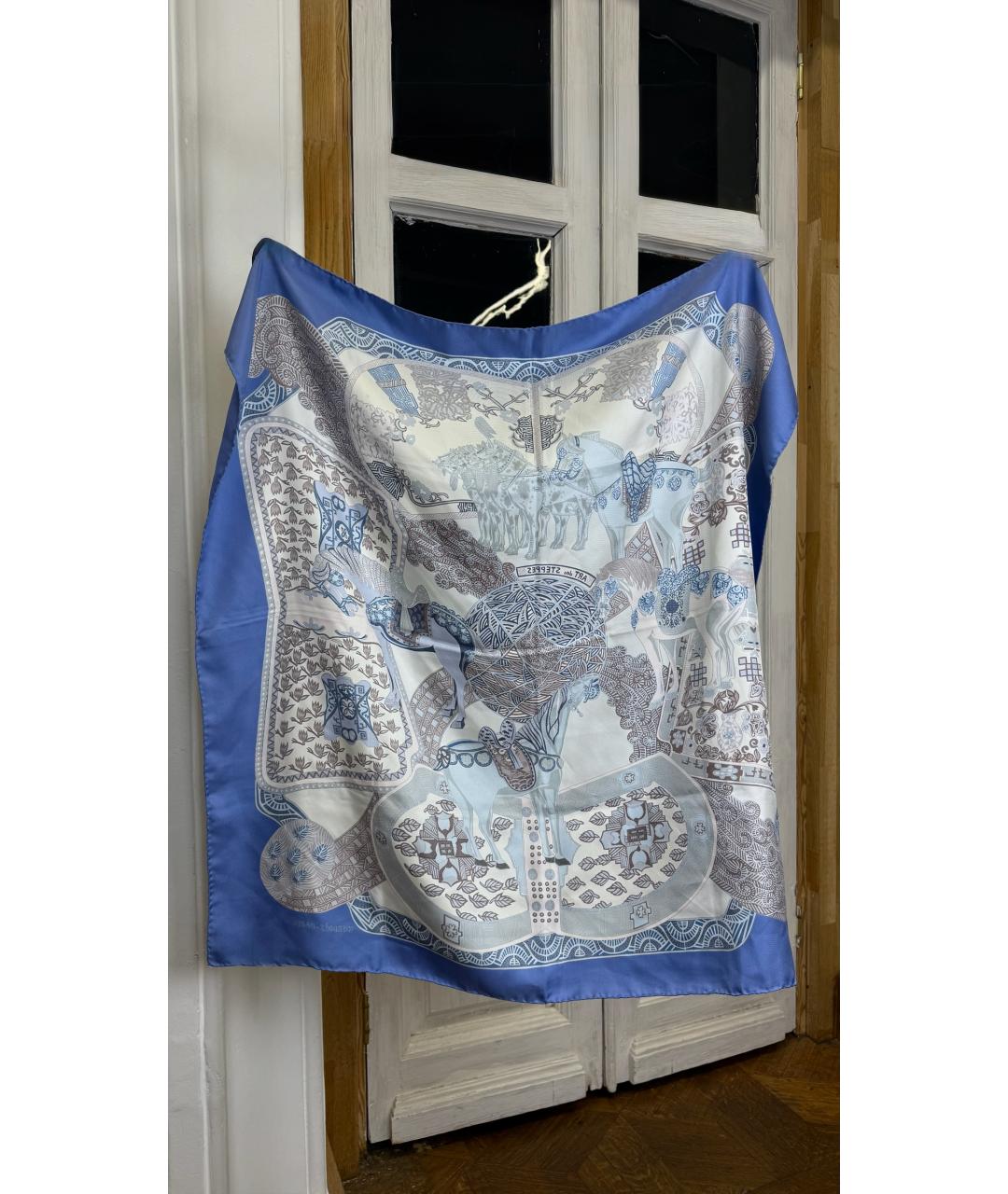 HERMES Голубой шелковый платок, фото 2