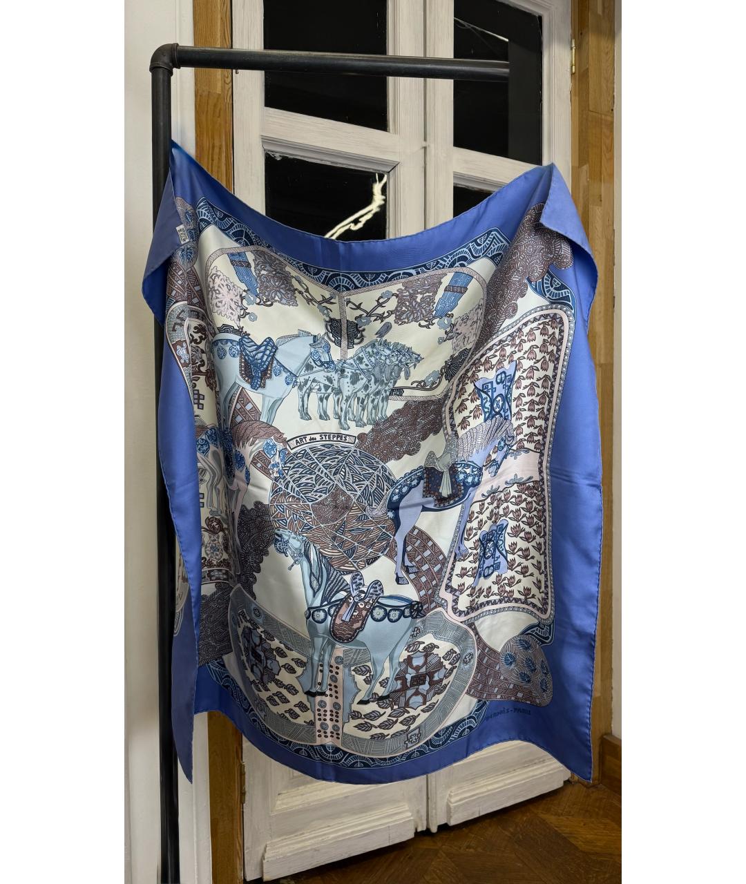 HERMES Голубой шелковый платок, фото 7