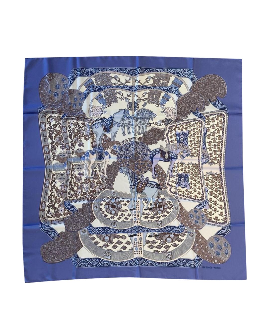 HERMES Голубой шелковый платок, фото 1