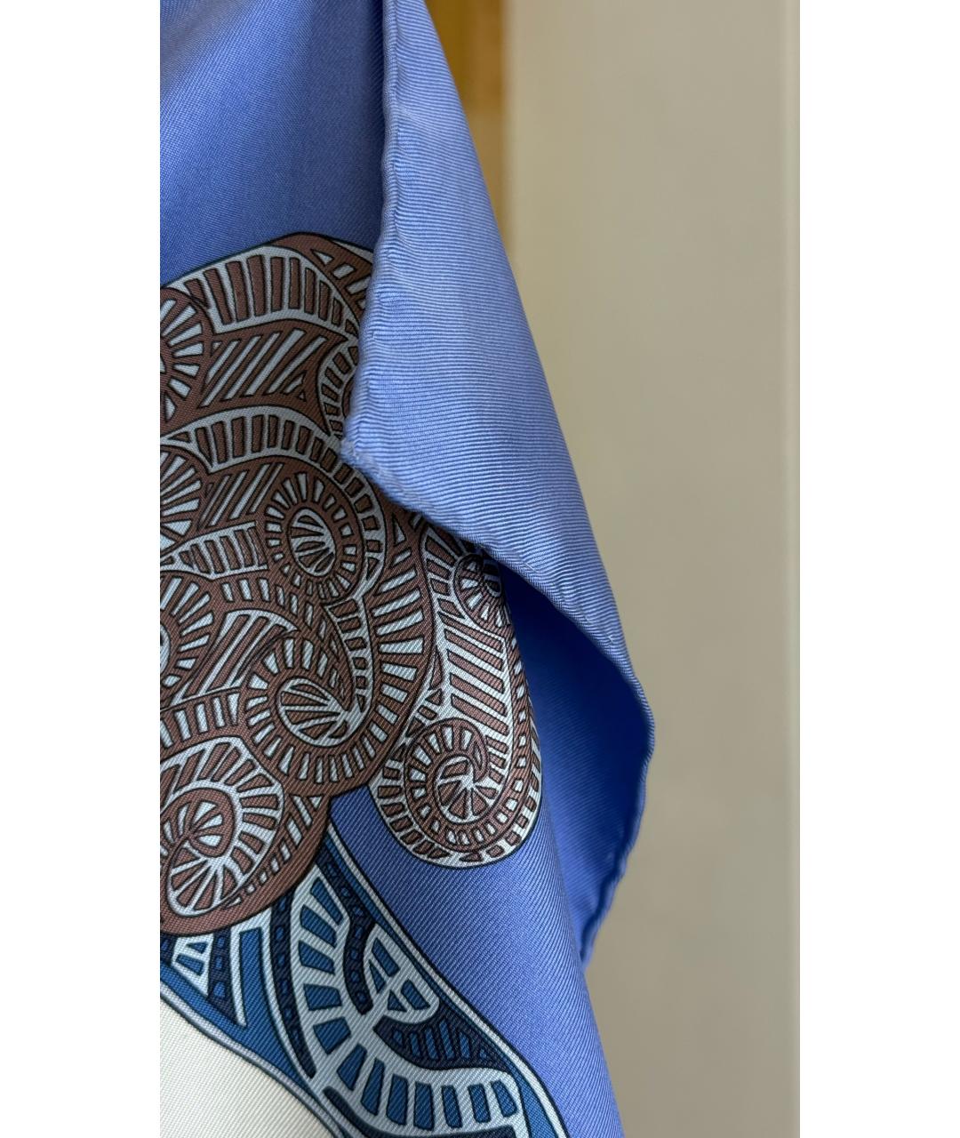 HERMES Голубой шелковый платок, фото 4