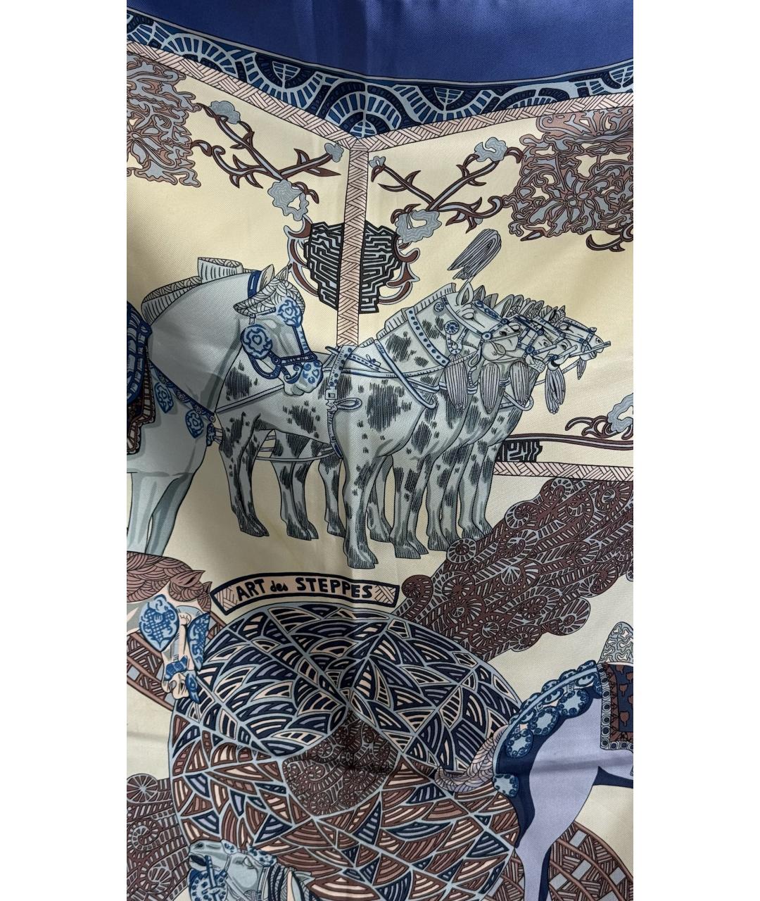 HERMES Голубой шелковый платок, фото 3