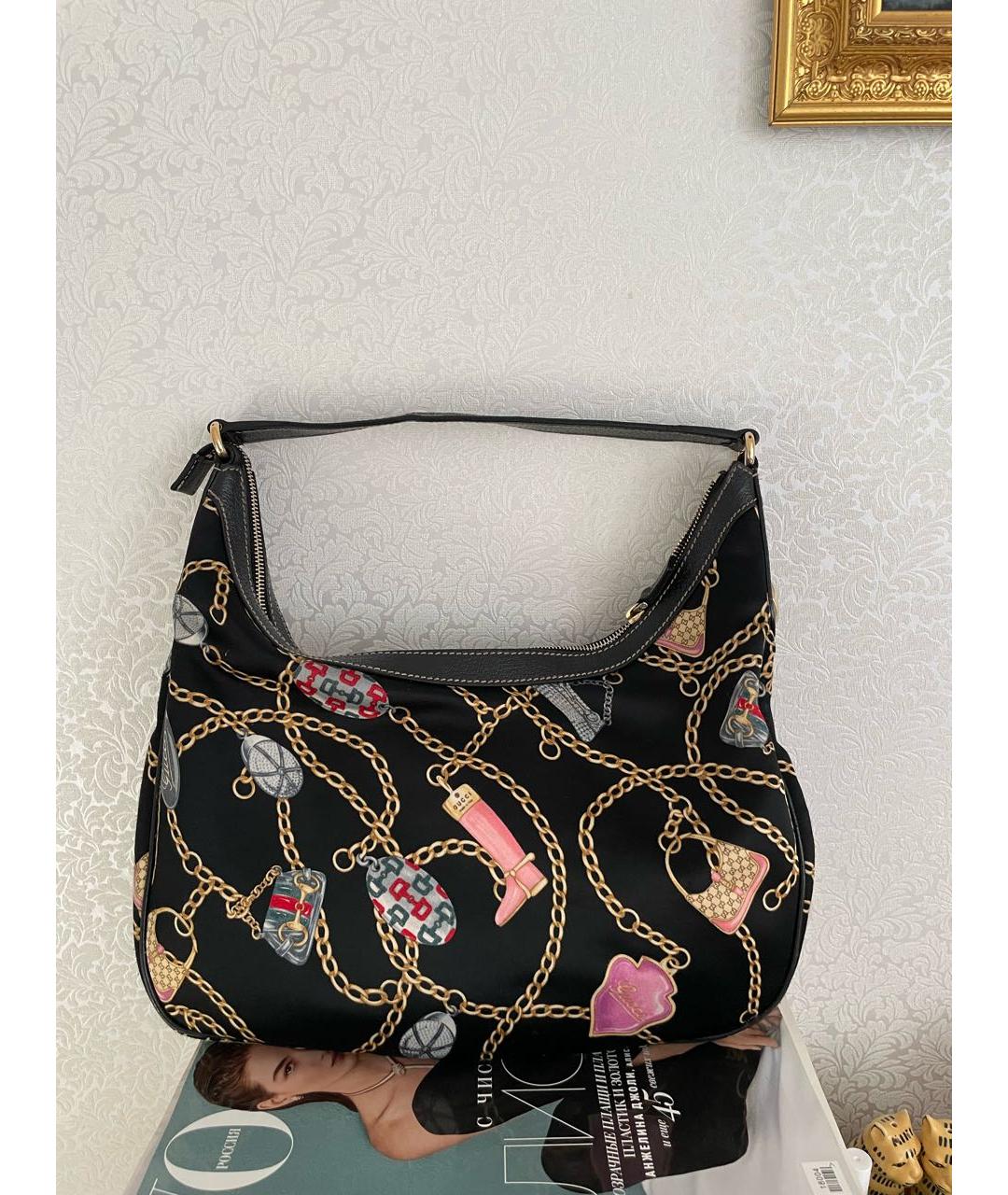 GUCCI Черная шелковая сумка через плечо, фото 7