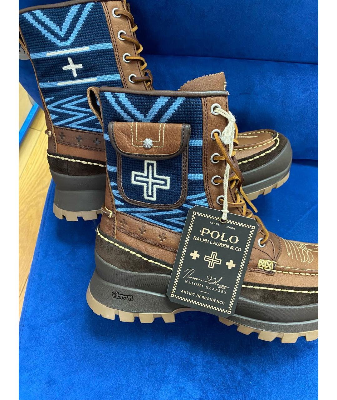POLO RALPH LAUREN Коричневые кожаные высокие ботинки, фото 5