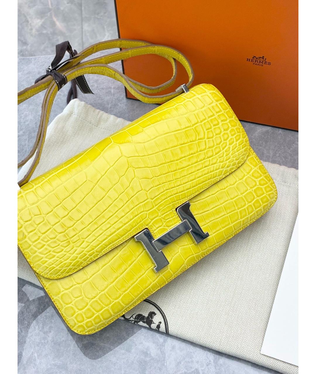 HERMES Желтая кожаная сумка через плечо, фото 2