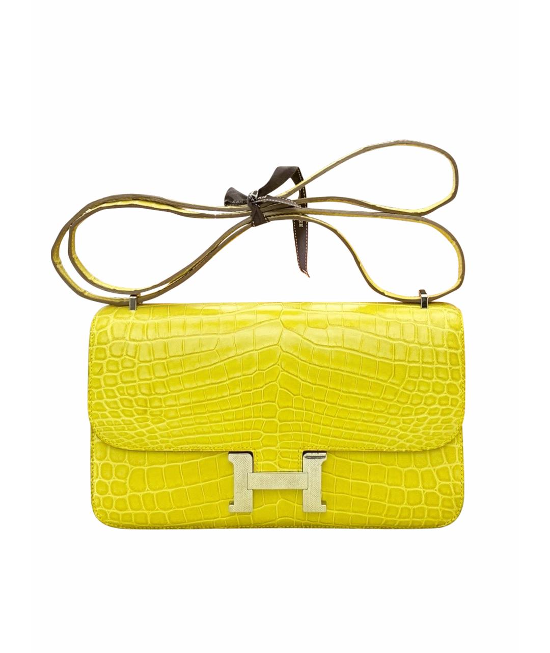 HERMES Желтая кожаная сумка через плечо, фото 1