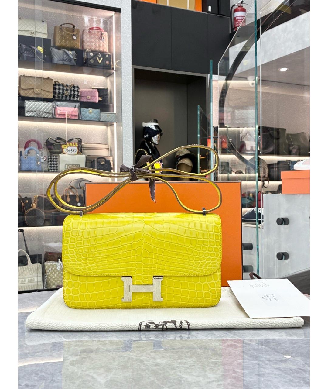 HERMES Желтая кожаная сумка через плечо, фото 3