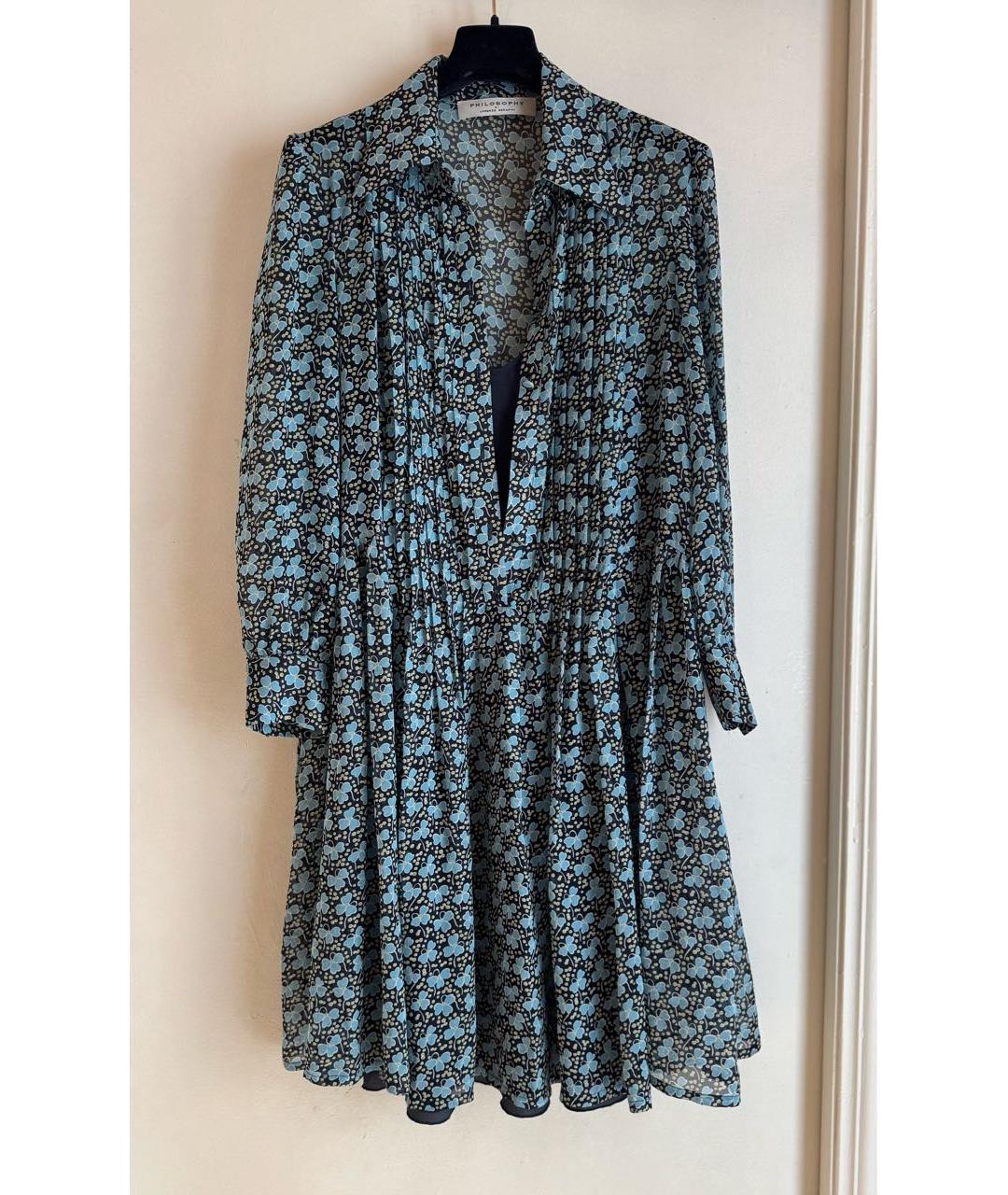 PHILOSOPHY DI LORENZO SERAFINI Голубое полиэстеровое повседневное платье, фото 4