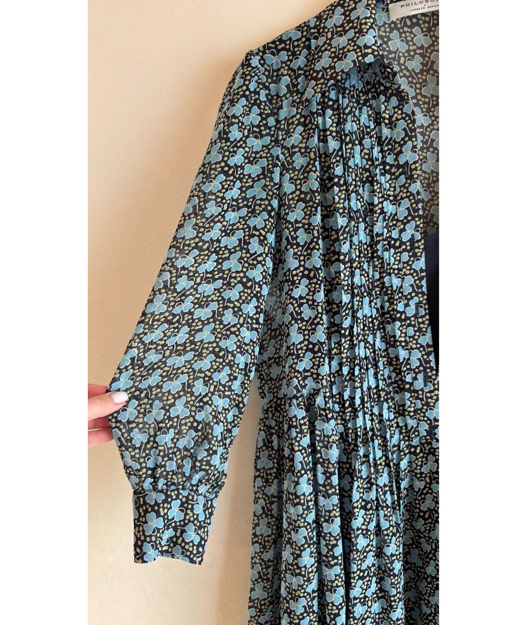 PHILOSOPHY DI LORENZO SERAFINI Голубое полиэстеровое повседневное платье, фото 6