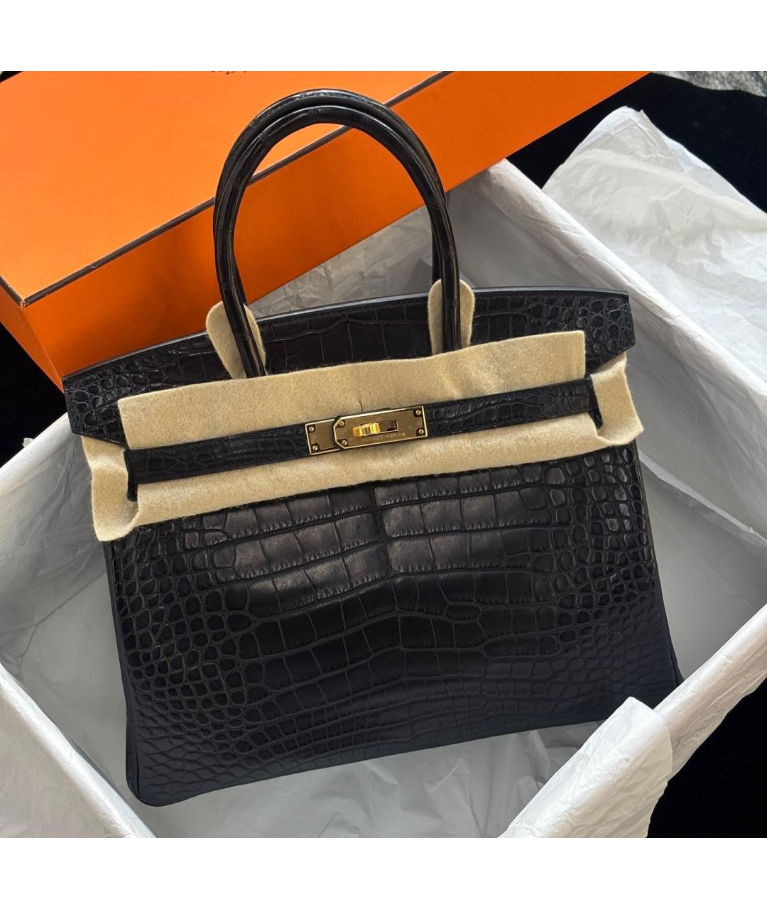 HERMES Черная кожаная сумка с короткими ручками, фото 3