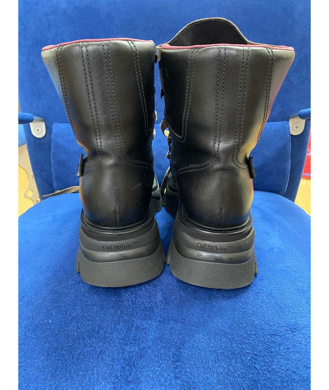 OFF-WHITE Черные кожаные высокие ботинки, фото 4