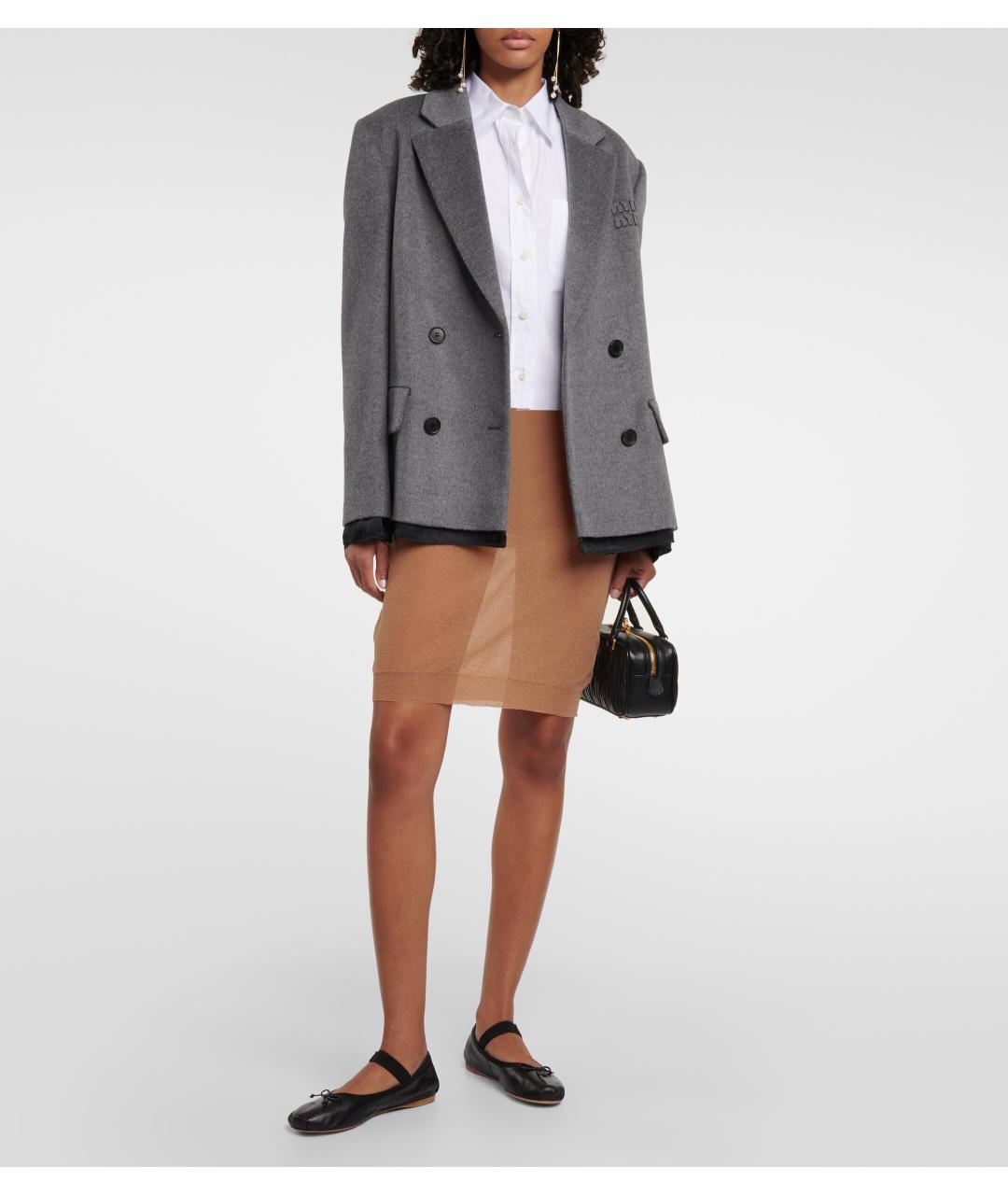 MIU MIU Коричневая шерстяная юбка мини, фото 2