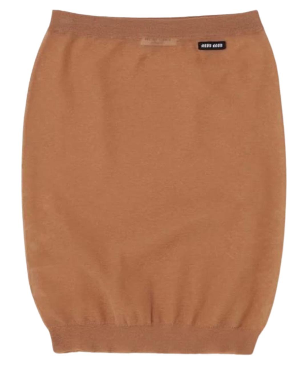 MIU MIU Коричневая шерстяная юбка мини, фото 1